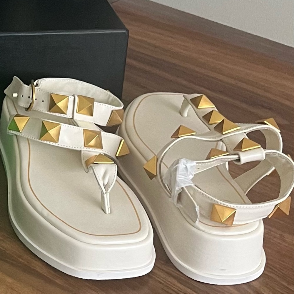 White platform wedge sandals